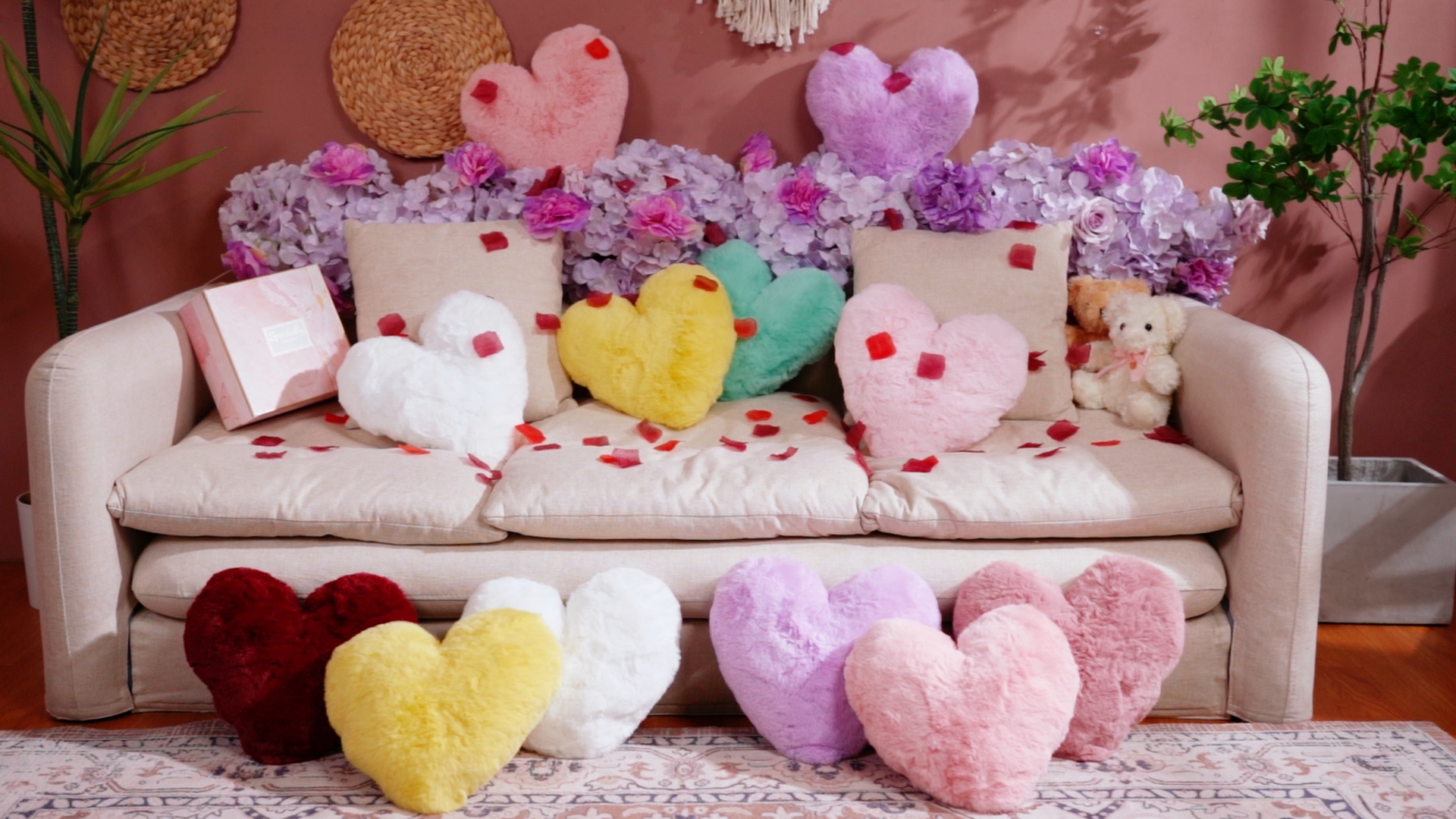 Amazon.com: Liliful 6 Pcs Faux Rabbit Fur Heart Pillows Fluffy